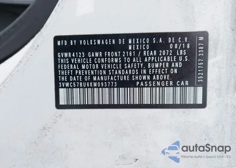 2019 Volkswagen Jetta 1.4T R-Line/1.4T S/1.4T Se из США, поврежденный, VIN 3VWC57BU6KM093773